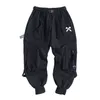 Techwear Ribbons Hip Hop Tactical Cargo Pants Men's Casual Letter Embroidery Streetwear Dance Sport Pencil Male Trousers 220325