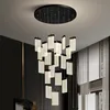 Modern Lamp New Black Stair Chandelier Long Living Room Crystal Hanging Lamp Luxury LED Home Decor Cristal Hang Lustre