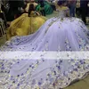 Lilas lavande épaules dénudées robes de Quinceanera 3D Appliques perlées à lacets Robe Corset longue fille robes de soirée de bal Robe