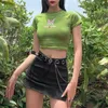 Butterfly Graphic and Letter Printing Stitch Green Crop Tops Oneck Short Sleeve Tshirts clothes shirt vintage bf clothing tee 220526