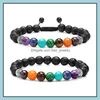 Braccialetti con ciondoli 8Mm Chakra Bracciale con perline Pietra lavica nera Buddha Yoga Donna Uomo Stringa a mano Gioielli Consegna di goccia 2021 Dhseller2010 Dhkye