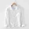 Camicie casual da uomo camicia a strisce di lino pura marca marca a manico bianco comodo camisa chimica