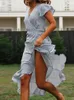 Aachoae robe de plage d'été femmes imprimé fleuri longue robe bohème à manches courtes Style Boho robe Maxi volants robe d'été robes 220514