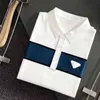 Hot Selling Polo Shirt Tide Brand Pra Short Sleeve t Shirt Classic Metal Triangle Decoration Men's Clothing Fashion Cotton Lapel T-shirt