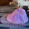 Удивительные кружевные бабочка Quinceanera платья с плеча сладкие 15 платьев с накидным карманным блеском шарикового платья подростки девочек день рождения вечеринка платье