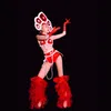 ステージウェアウーマンのためのハロウィーンフェスティバルパーティーの衣装セクシーな赤いビキニスーツパールチェーンナイトクラブポール/ジャズダンス衣料