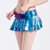 Kjolar Kvinnor Glänsande Metallic Pläterad Mini Skirt Sexig Ruffle A-Line Pole Dance Laser Wet Look Jazz Hip Hop Clubwear