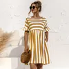 Women Summer Dress Cute Loose Striped Print Ruffles Sleeves Dresses Elegant A Line Patchwork Beach Party Female Dress Vestidos 220530