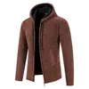 Herrtr￶jor Trendiga vinterjacka med hatt plus storlek Zip Up Thermal Soft tr￶ja Coat Men Coatmen's