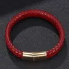 Charm Bracelets Fashion Red Genuine Leather Bracelet Gold Stainless Steel Magnetic Buckle For Women Men Jewelry Gift BB0226Charm Inte22