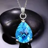 LACKETS KLASSISK TOPAZ BLUE CRYSTAL Aquamarine Gemsten Diamond Pendant Halsband för kvinnor Vitt guld Silver Color Chain Jewelry Gift