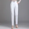 Primavera Mulheres Cintura Alta Sólida Elegante Ankle-Comprimento Calças Escritório Senhoras Skinny Chic Calças Feminino Moda Casual Pant 220325