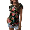 Mode dames t-shirt zomer tops korte ruches mouw o-neck t shirt luipaard bloemen bedrukte t-shirts casual t-shirts top kleding s-2xl aangenaam cool