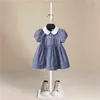 Nya 2022 Summer Fashion Kids Dresses For Girls Cotton Striped Design Kort ärm Bekväma barn Prinsessklänning 1-8 år G220506