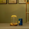 Wyczyść szklany wyświetlacz kopuła z podstawą drewna LED Microlandscape Miniaturowy Dollhouse DIY Uchwyt Kwiat Wazon konserwujący