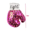 Bokshandschoenen Vorm Broches Roze Lint Emaille Kristal Strass Pin Broche Borstkanker Awareness Broche