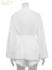 CLACIVE Casual White Womens Summer Suit Fashion Fashion High Talle Zestaw kobiecy eleganckie luźne szaty z długim rękawem Dwukałowy zestaw 220704