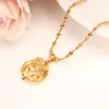 Pendant Necklaces Dubai Women Necklace 14 K Fine Solid Gold FINISH Girls Party Jewelry Africa/Arabrose Sweetheart Rose Flower GiftPendant