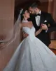 Vestido novia 2022 Princess Luxury Wedding Dress Beaded High Neck Illusion Long Sleeve Puffy Skirt Arabic Bridal Gown