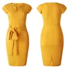 Large size women's sexy V-neck big dresses yellow dresses women