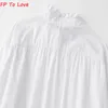 女性用ブラウスシャツFPテンシャルレディッシュフレンチビンテージ2022年の白いトッププリーツスリーブポップリンハイウエストシックカラーシャツwome