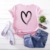 JCGO Summer Cotton Women Serce Drukuj T Shirt S-5XL Plus Size Krótki rękaw Tees Topy Dorywczo Prosta O-Neck Kobiet Tshirts 220402