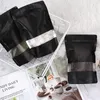 Resealable Mylar Bags With Window Black Aluminium Self seal Bag Smell Proof Kitchen Storage Clear Packaging Bag LX4714