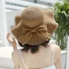 Wide Brim Hats Summer Big Woman Straw Hat Outdoor Beach UV Protect Bow Ribbon Sun Visor Ladies Panama Cap Sweet Female Fisherman CapsWide