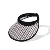 Visors OMEA Plaid Visor Hat Women Summer Beige Wide Brim Sun Protection Caps For Ladies Luxury Black Cap Vacation Beach Fashion