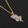 Pendant Necklaces Iced Out Cubic Zircon Praying Hands With Cross Charms Necklace Fashion Luxury Hip Hop Designer Jewelry Elle22255y