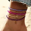 Boehmian Fashion Colorful Beaded Anklet Women Handmade Lovely Star Moon Lock Pendant Beads Anklets 4PCS/セット