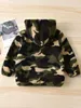 Toddler Boys Camo Pattern Zipper Hooded Flannel Coat SHE