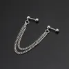 Clip-on & Screw Back 1Pc Punk Ball Stud Cartilage Ear Cuff Wrap Double Chain Piercing Earring UnisexClip-on