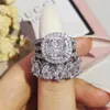 Luxury Green Black Pink Silver Color Cushion Wedding Engagement Rings Ring Sets for Women Finger Pure Personalized Jewelry R5847