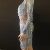 Robe en maille de cristaux d'usure de scène strass Sexy voir à travers la soirée de danse extensible célébrer le Costume de franges 2022Stage