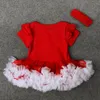 Flickans klänningar 0-18m Baby Christmas Dress 2st Set Santa Claus Tree Born Girls Tutu Headband Party Outfit Costumegirl's