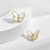 Neue S925 Silbernadel natürliche Mutterschalen Schmetterling Ohrringe Frauen Schmuck Ladies 18K Gold plattiert Ohrringe