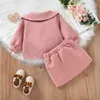 Ensembles de vêtements 0-3Y mignon né bébé fille à manches longues Peter Pant col en laine d'agneau cardigan manteau hauts jupe trapèze 2pcs vêtements d'hiver ensemble