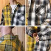 LAPPSTER Men Oversized Cotton Plaid Shirt Man Hip Hop Patchwork Button Up Long Sleeve Couple Korean Harajuku Clothing 220322