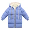 Çocuklar pamuk ceket erkek ve kızlar orta uzun fermuar kapşonlu kalınlaşmış pamuk ceket 2021 yeni kış bebek pamuk ceket j220718