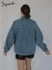 Syiwidii ​​Denim ceket kadınlar için kıyafetler büyük boy kot pantolon Koreli katlar bahar sonbahar ceketleri kadınlar için mavi dış giyim l220815