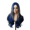 Wavy Blue Grey Wig WoodFestival Colorful Curly Wigs For Women Middle hairline Synthetic Hair Long Cosplay