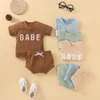 Clothing Sets Summer Unisex Baby Solid Color 2 Piece Toddler Infant Boy Girl Short Sleeve Letter Printed Tops Shorts Cotton ClothesClothing