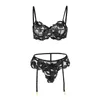 Lenceria Broderie Floal Lingerie Ensemble Femmes Sheer Push Up Soutien-Gorge Et Culotte Jarretière 3 Pièce Sous-Vêtements Érotiques Comes Intimates L220727