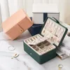 Pudełka do przechowywania pojemniki podwójne warstwę aksamitną biżuteria pudełko Kolczyki Podróży Pierścionki Organizator Przenośne PU Skórzane Naszyjniki Wyświetlacz kosmetyczny