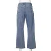 Sexig kedja lapptäcke jeans kvinnor solid rak jean byxor kvinnlig ihålig fritid denim byxor streetwear mode jeans t220728