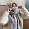 Bandanas 스키 마스크 귀여운 곰 귀 모자 스카프 장갑 세트 Balaclava 귀 겨울 Bandana 양고기 벨벳 단단한 양털 소녀 Kawaii 선물