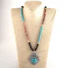 Hanger kettingen mode Boheemse tribale sieraden multi -stenen glas lang geknoopte blauwe metalen kruis voor vrouwen hals