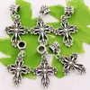 Alloy Filigree Heart Cross Big hole bead Religious Charm Beads Antique Silver Fit Pandora DIY Jewelry European Bracelets Bangles B425 20.5x38.7mm 20pcs/lot