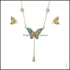 Örhängen halsband smycken set imitation pärla fjäril hänge damer colorf set droppleverans 2021 UR2Y00